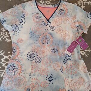 Healing Hands Medallion Print Scrub Top